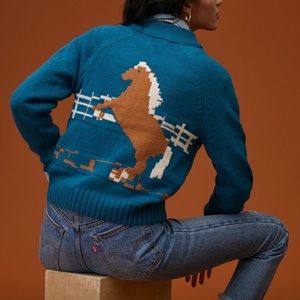 Anthropologie Horse Zip Front Cardigan NWT
